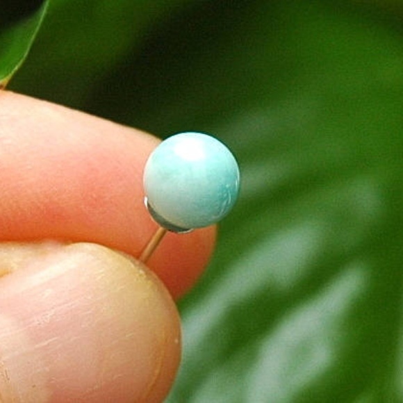 Blue Dominican Larimar Stud Earrings, 925 Sterling - Picture 2 of 5